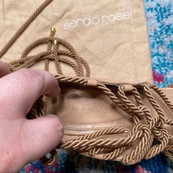 Sergio Rossi Opanca Lace Up Sandals in Beige - Picture 7 of 9